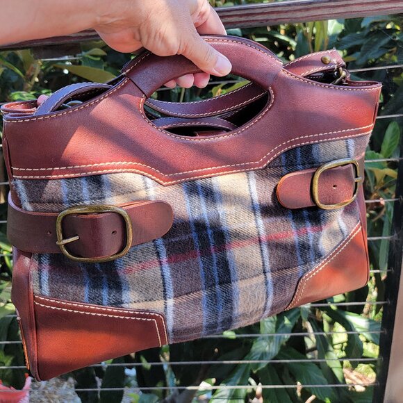 UGG unique vintage Y2K  plaid and leather satchel handbag - Picture 5 of 13